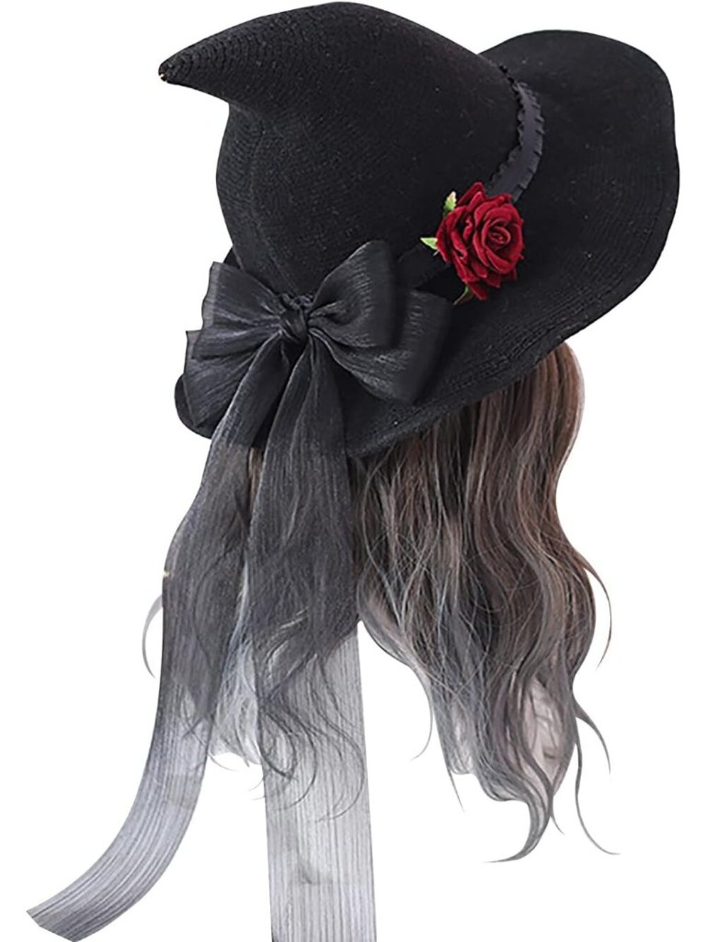 🎃Women's Black A Rose Big Decoration Cosplay Ornament Witch Hat Party Headwear
